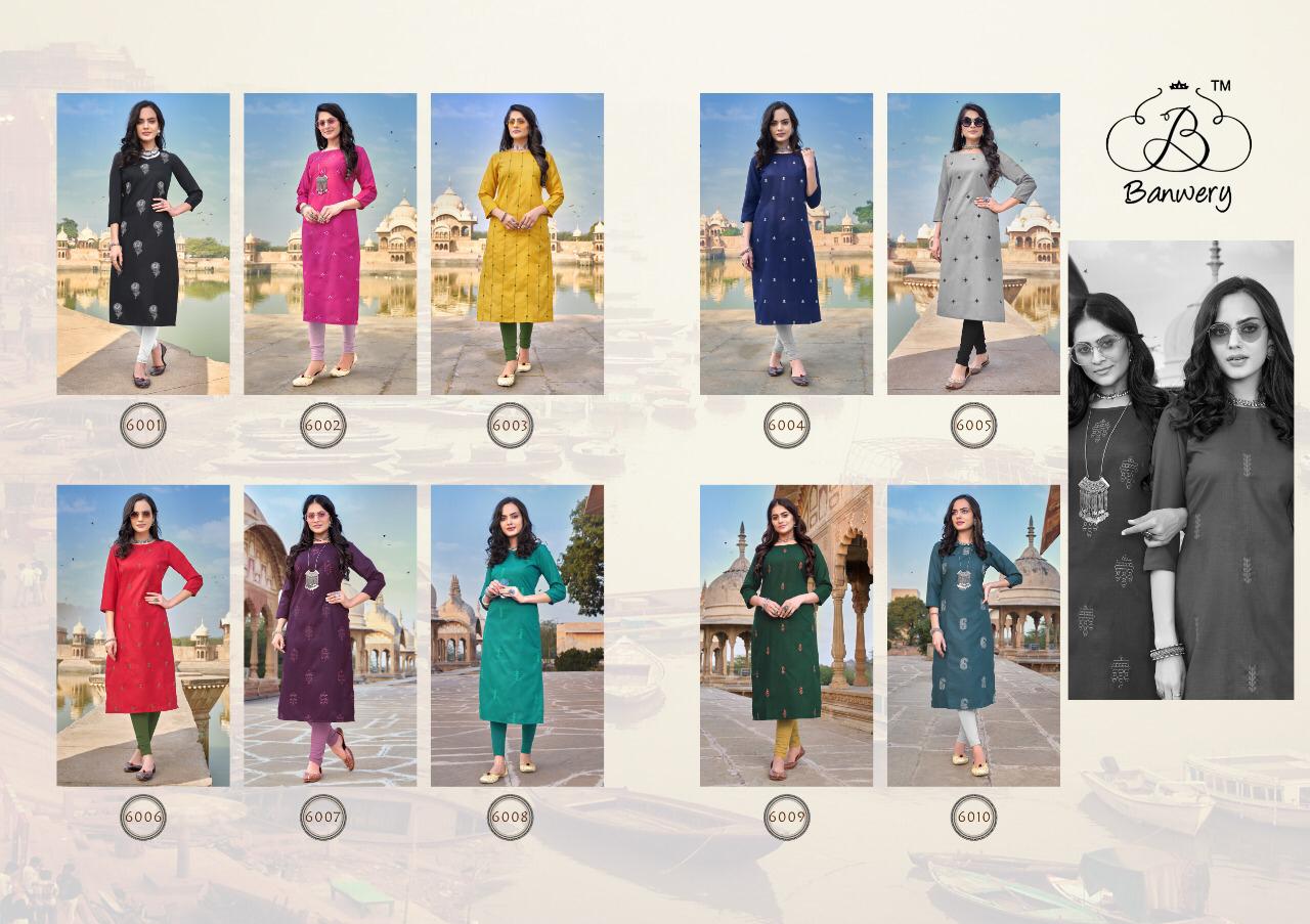 BANWERY BLEND VOL-6 Latest Designer Fancy Festive Wear Heavy Magic Cotton With Embroidery Work Fancy Kurtis Collection